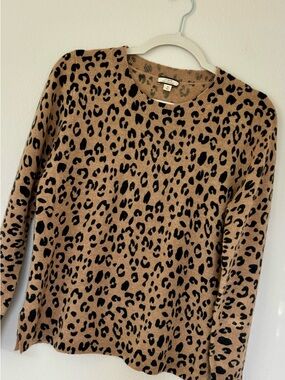 J. Crew Leopard Cashmere Crewneck Sweater in Tan & Black